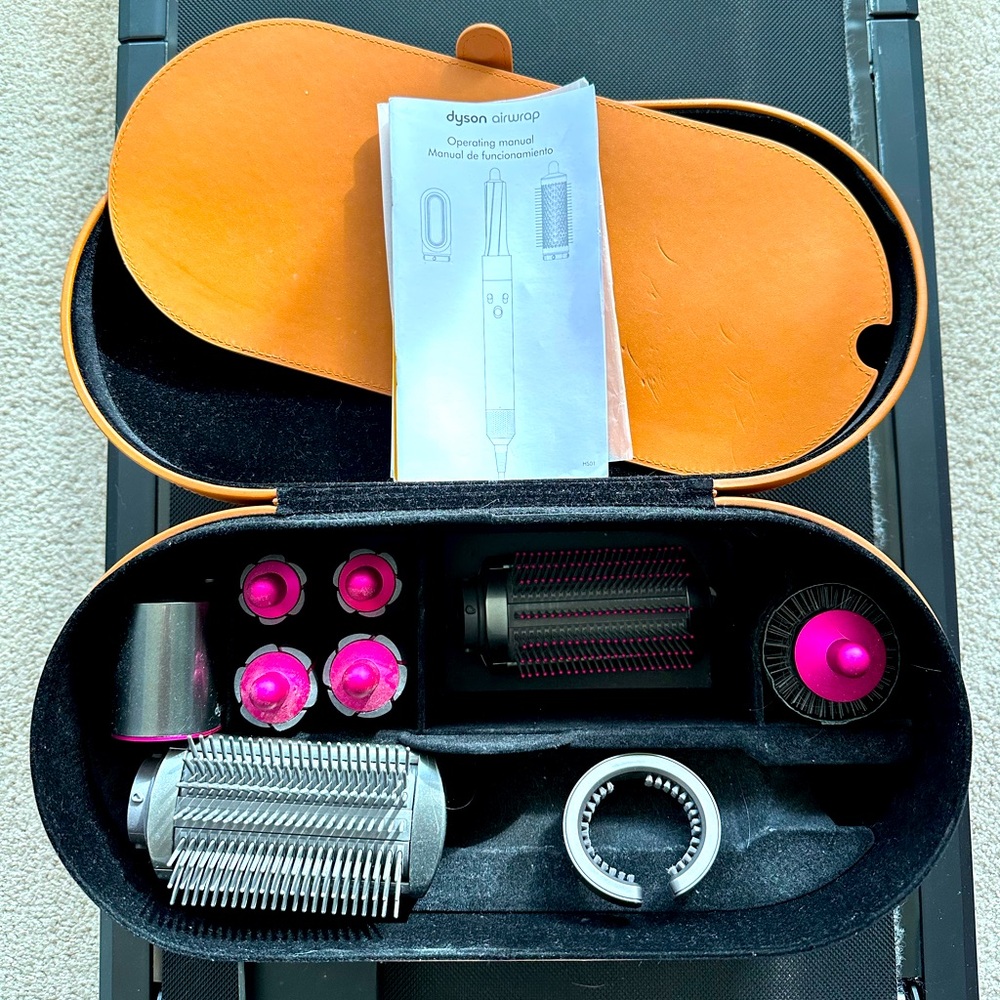 Dyson tools and box, no dryer, cute pink/purple color